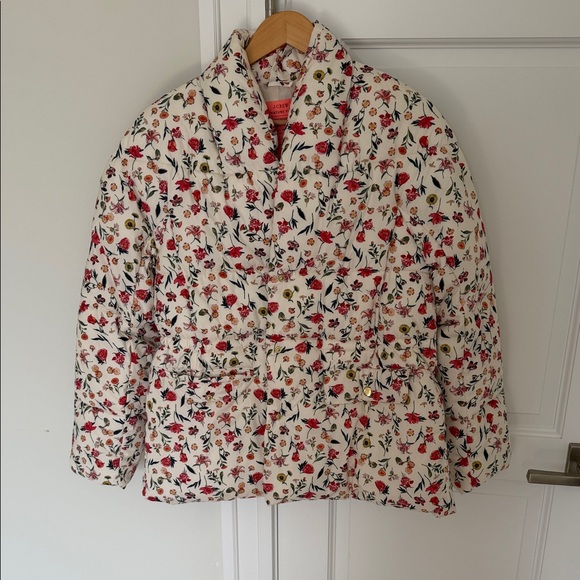 J. Crew Jackets & Blazers - J. Crew Cream Quilted Puffer Jacket with Red & Green Floral Print